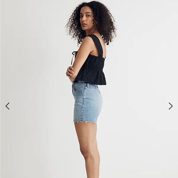 Madewell NWT Smocked Tie-Front Tank Top in black size  14 - Picture 4 of 5